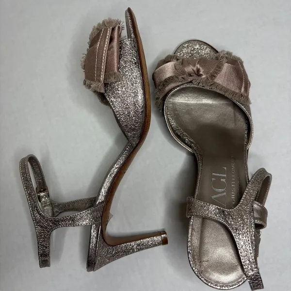 AGL Attilio Giusti Leombruni Women's Metallic Bow Ankle Strap Heels Size‎ 38 - Image 12