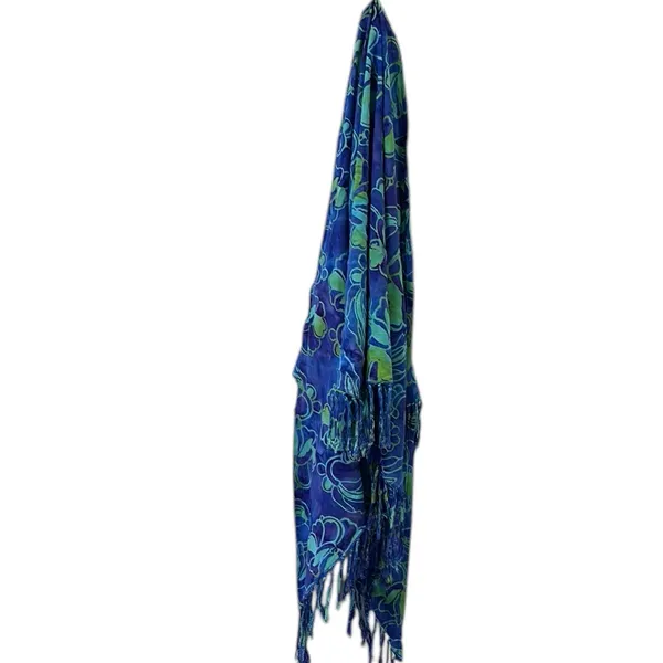 Bali Batiks Resort Wear Handpainted Rayon Fringed Triangular Sarong Scarf Wrap - Image 8