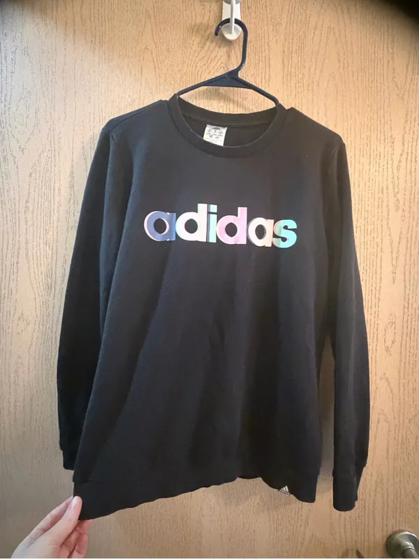adidas Black Crew Sweatshirt with Pastel Multicolor Logo - Image 2