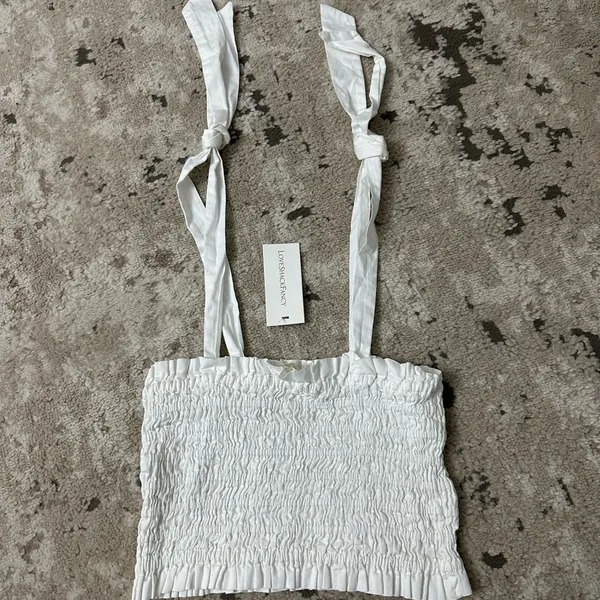 LoveShackFancy Jama Smocked Tie-Strap Top White | Size M | NWT - Image 5