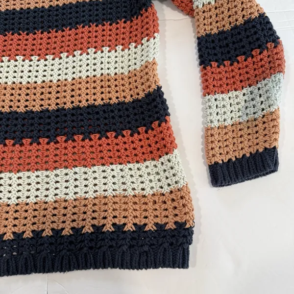 LL Bean Colorful Stripes Sig Bailey Island Chunky Cotton Pullover Sweater‎ LARGE - Image 6