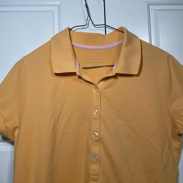 Lilly Pulitzer Polo Shirt Womens‎ Large Golf Casual Preppy Gold Pink Trim - Image 3