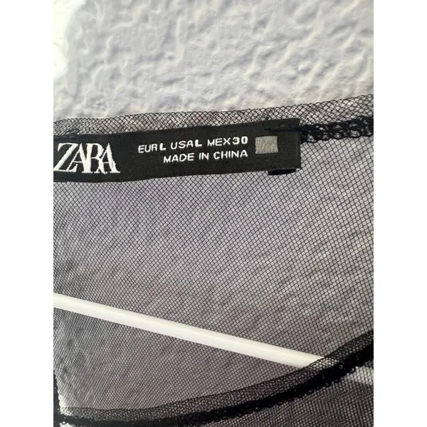 ZARA Sheer Black Mesh Long Sleeve Blouse Size L - Image 3