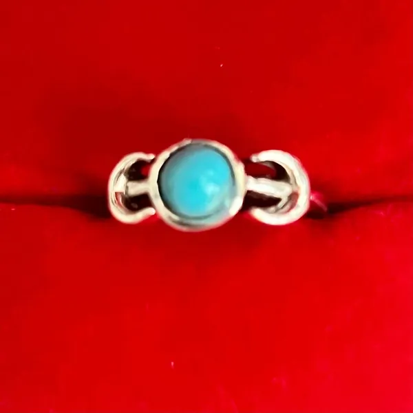 Boho Silver Tone Triple Moon Fashion Ring with Turquoise Stone 6 - Image 2