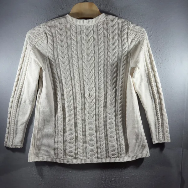 3177 | J. Jill Chenille Cable Knit Sweater Cream Ivory Womens Lg Tall Fisherman - Image 2