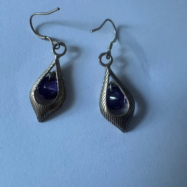 Elegant Gold and Purple Teardrop Earrings - Image 3