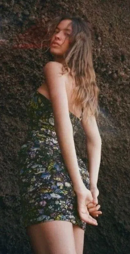 ZARA Floral Mini Dress Large Ruched Bodycon Halter Sweetheart Paisley Print - Image 14