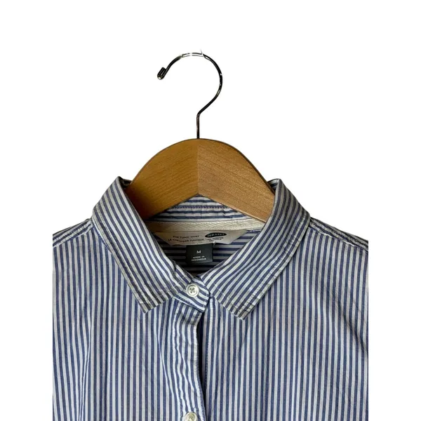 Old Navy The Tunic‎ Shirt Women Medium Blue White Striped Button Down Cotton - Image 4