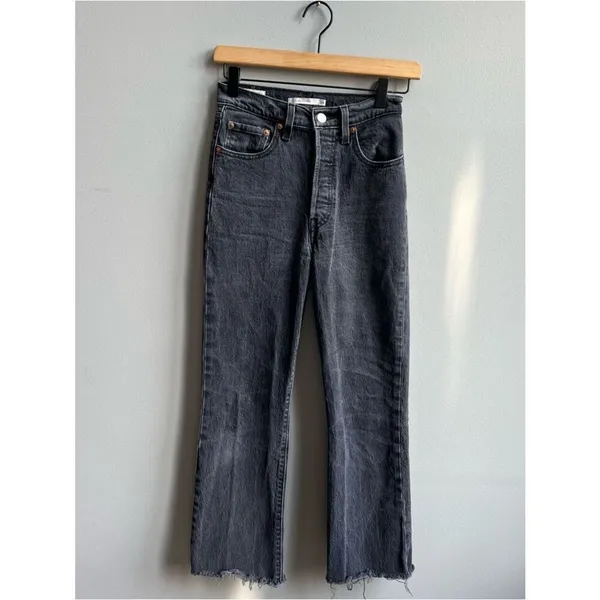 Levi’s Premium Ribcage Boot Cut Button Fly Black Jeans, Size 24 - Image 4