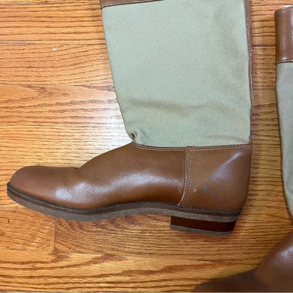 Vintage LL Bean Tan Canvas Leather Riding Equestrian boots 8.5 Neutral Classic - Image 3