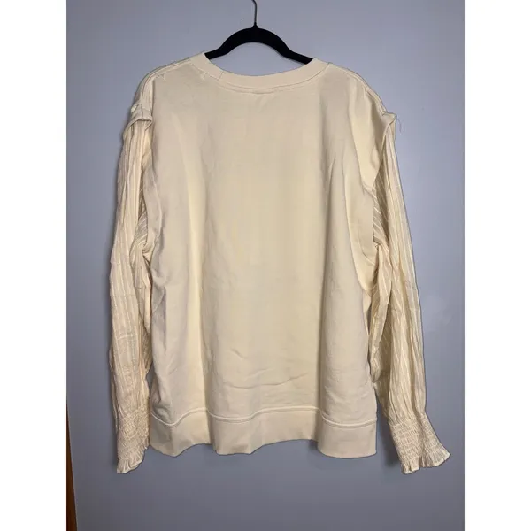 Anthropologie Floral Cutwork Pullover Cream Lace Panel Mixed Media Sweatshirt - Image 9