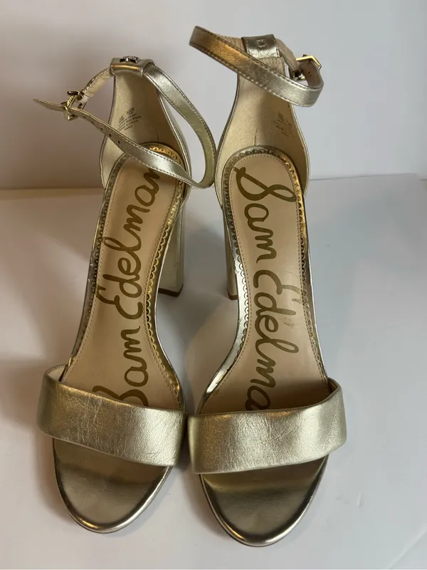 Sam Edelman Yaro Gold metallic Ankle-Strap Block Heel‎ Sandals - Size 10 - Image 4