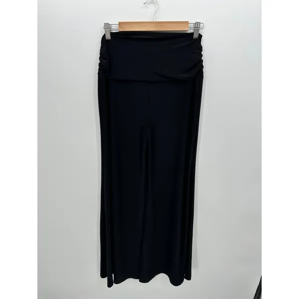 Perseption Black Wide Leg Boho Pants Sz M High Waisted Festival Slinky‎ Stretch - Image 2