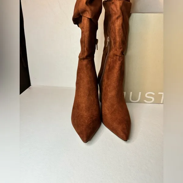 JustFab Fiona Slouched Heeled Boot Luggage casual classic comfy fall winter stylish - Image 8