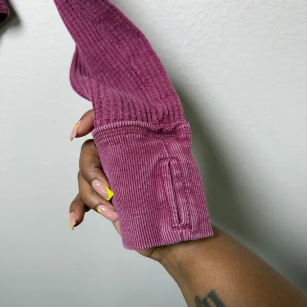 Free People Women Cotton Roll With It Thermal Small Pink Waffle Knit Soft Grunge - Image 10