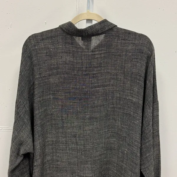 Eileen Fisher Italian Fabric Linen Blend Button Down Shirt Grey Lg Lagenlook - Image 7
