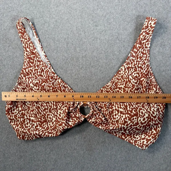 Old Navy Women's 3X Plus Size Brown White Spotted O-Ring V-Neck Bikini Swim Top - Image 3