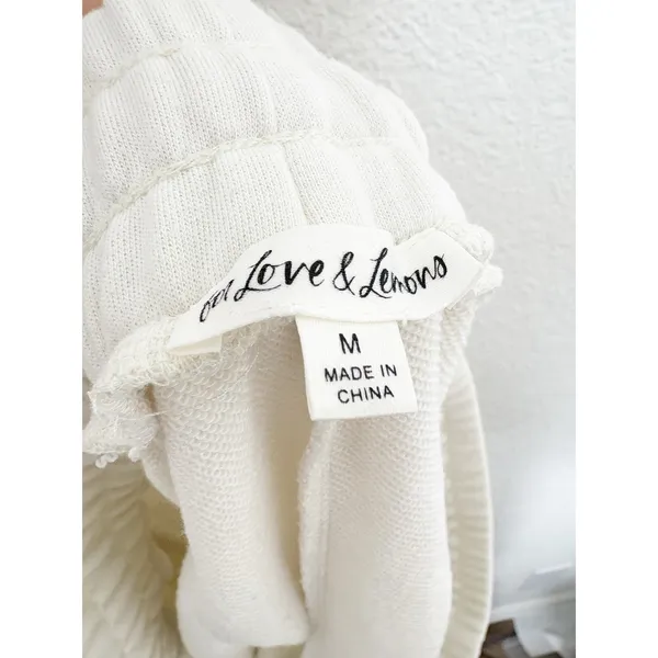 For Love & Lemons Cream Sweat Shorts Size Medium Embroidery Comfort Loungewear - Image 6