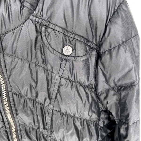 Athleta Goose Down Jacket Black XL‎ Hooded Packable Puffer GUC Mended Hole - Image 3