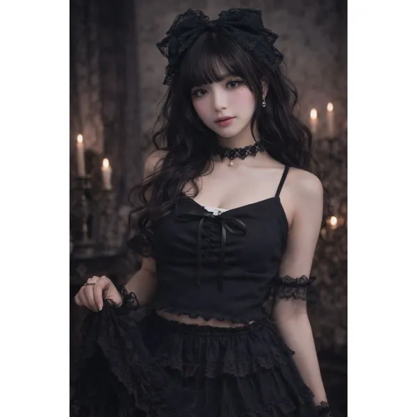 Rewind Y2K Coquette Babydoll Bow Tank Top Size Small Black Soft Gothic Romantic Doll - Image 6