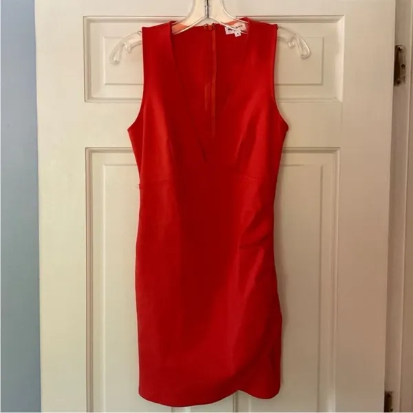 Superdown Skye Mini Dress Red Orange‎ Ruched Sleeveless Plunge Neck S Revolve - Image 4