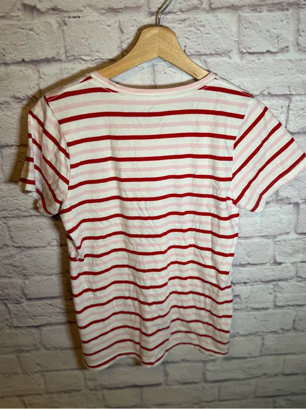 J.Crew Collector Tee Cotton Stripe Embroidered‎ Heart T-Shirt Tee Top Size M - Image 2