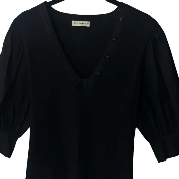 Ulla Johnson Pia Top Black Ribbed Poplin Puff Sleeve Capsule Minimalist Luxury L - Image 5