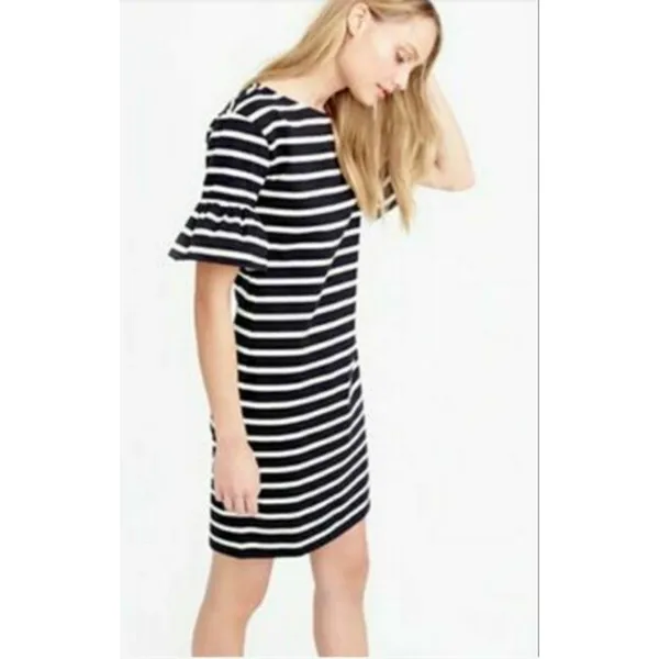J Crew Ruffled Bell Sleeve Shift Dress Black White Stripe NEW NWT Size XS - Image 4
