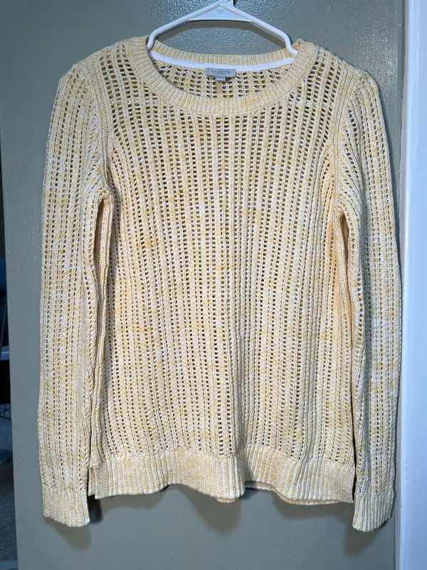 Talbots Women's Size‎ Small Petite Open Stitch Pullover Sweater Space Dye Yellow - Image 2