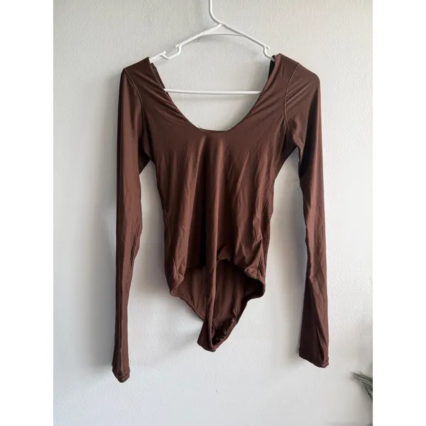 Aerie Smoothez Long Sleeve Bodysuit Cocoa Brown Square Neck M - Image 2
