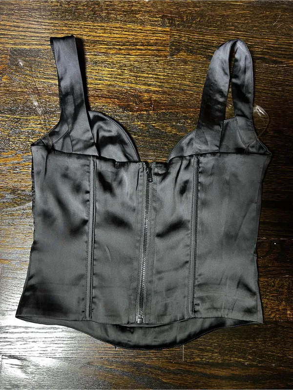 Princess Polly Rowley Black Corset Top Cropped Silky Size 4 - Image 7