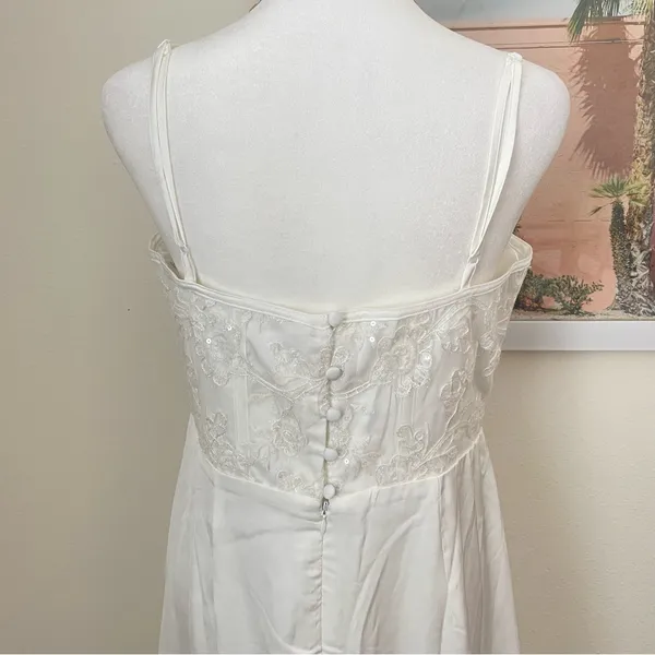 Lulus Elevated Glamour White Satin Sequin Bustier Mermaid Maxi Wedding Dress - Image 10