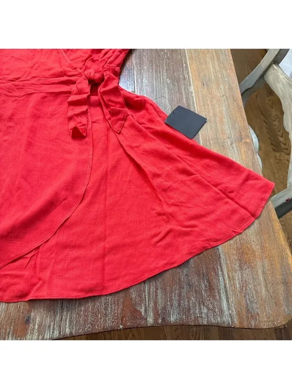 Lulus Red Wrap Mini Dress Short Sleeve Tie Cuff V-Neck Size Large NWT - Image 4