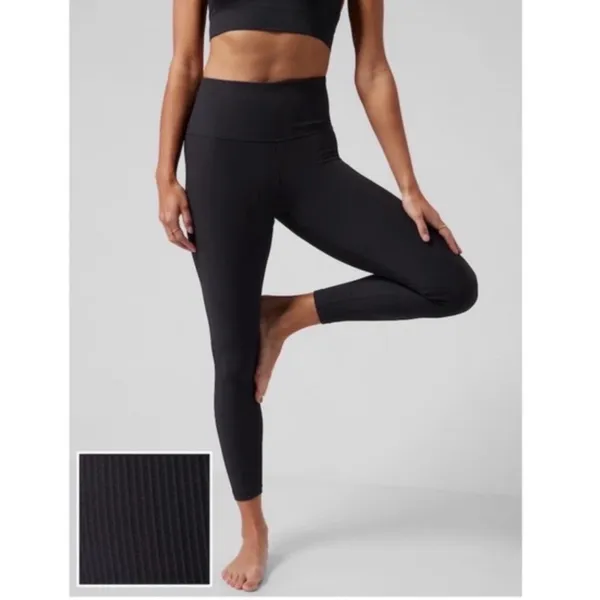 Athleta Elation Rib Tight Black High Waisted 7/8 Ribbed Leggings Small - Image 2