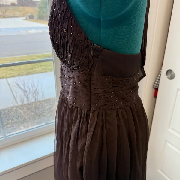 Brown Vintage Mini Y2K Halter Embellished Beaded Tulle Dress Fairycore Large - Image 4