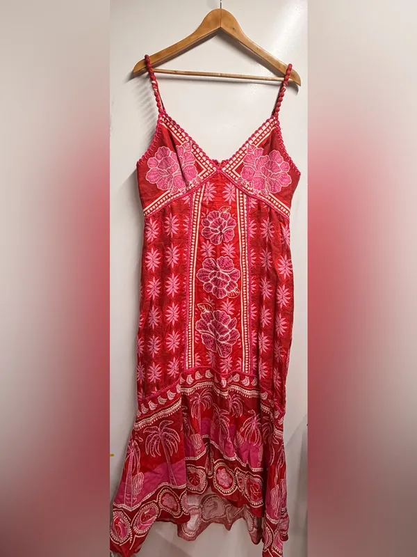 Farm Rio Red Summer Sunrise Maxi Dress 100% linen XL - Image 4