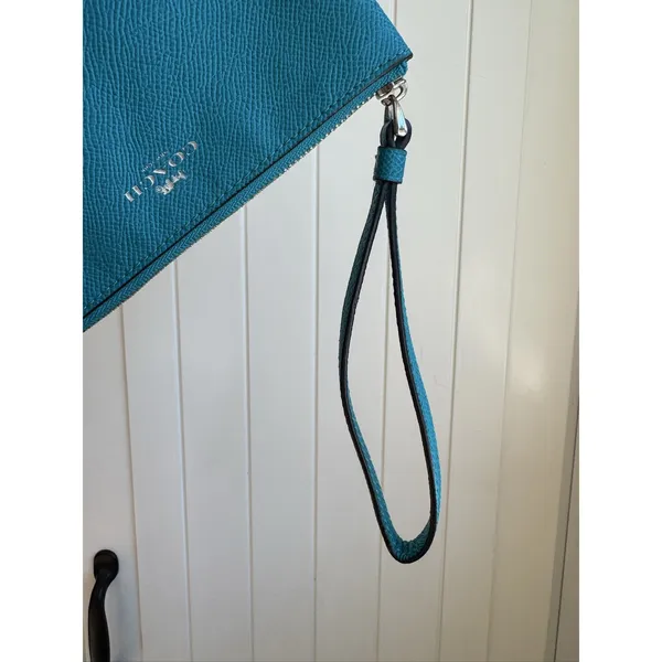Coach F58032 Corner Zip Wristlet Turquoise Blue Green Crossgrain Leather w Slots - Image 3