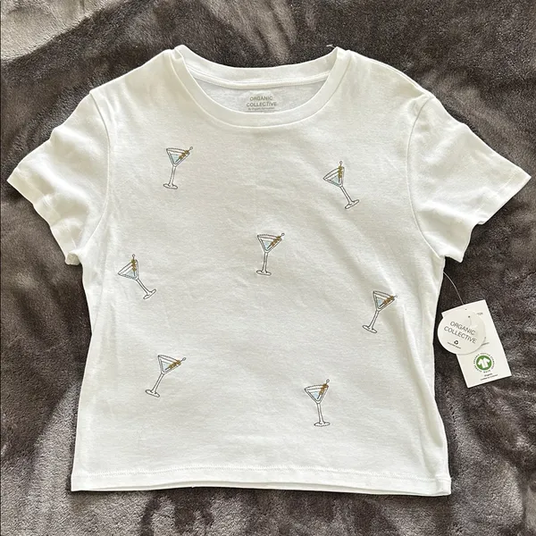 White T-Shirt with Martini Glass Print - Image 2