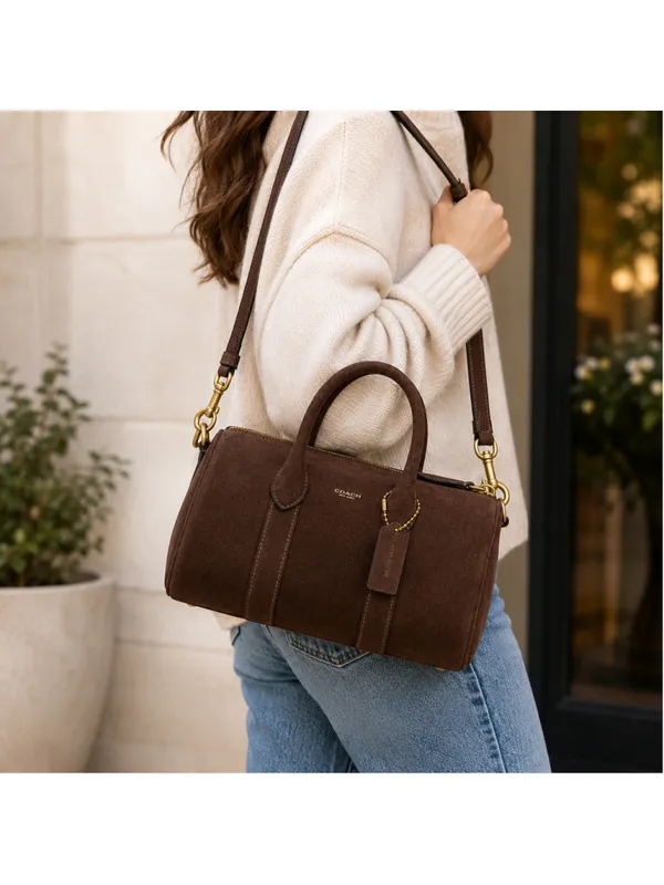 NEW Coach Compass 25 Suede Satchel Chocolate Brown Crossbody CFA51 NWT - Image 3