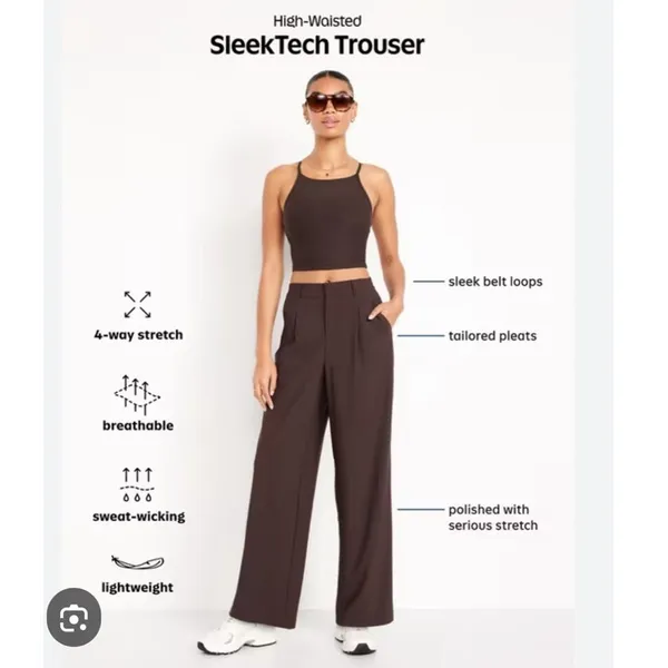 Old Navy High Rise Wide Leg Pants Brown Sleek Tech‎ Workwear Sz XL - Image 3