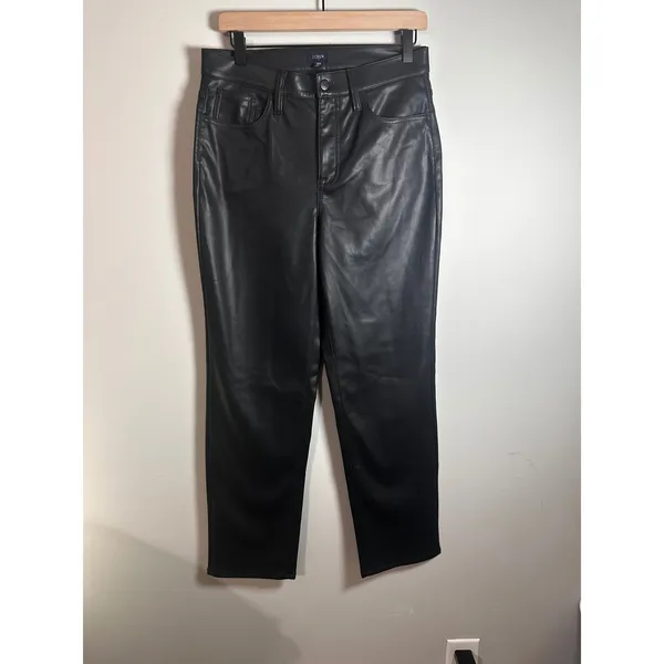 J.Crew Womens Black Faux Leather‎ Straight Leg Pants Mid Rise Size 29 NWOT - Image 4