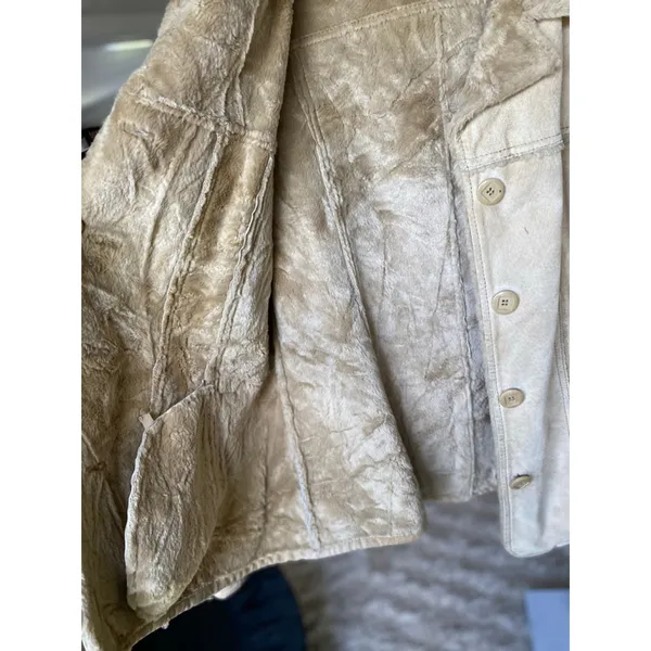 American Eagle Leather Coat‎ Fur Lined Quiet Luxury Old Money Elevated Neutrals - Image 5
