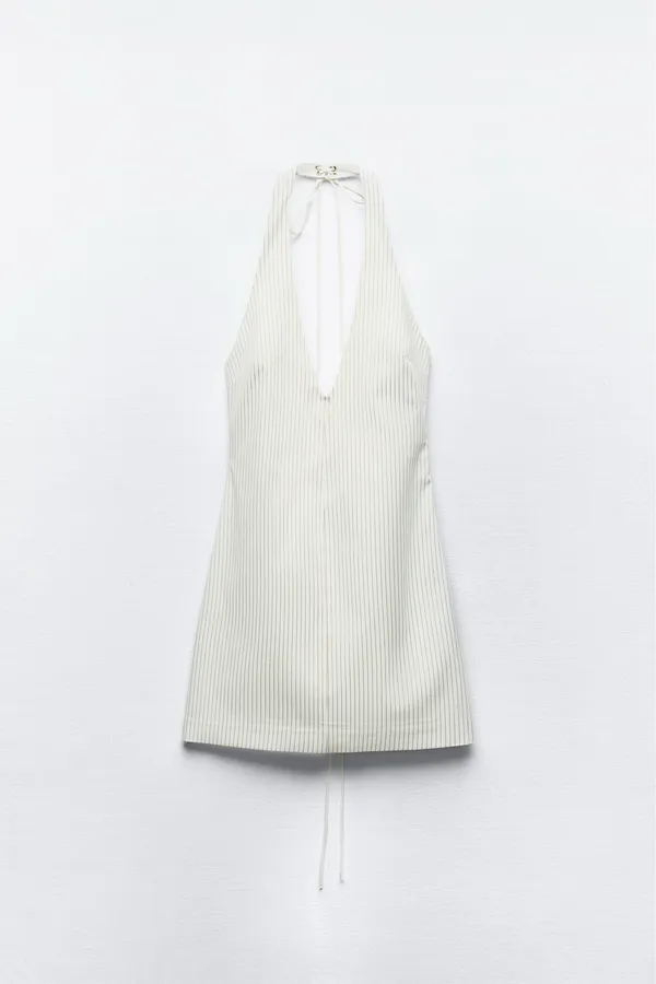 Zara dress mini halter neck striped white back tied casual summer vacation - Image 7