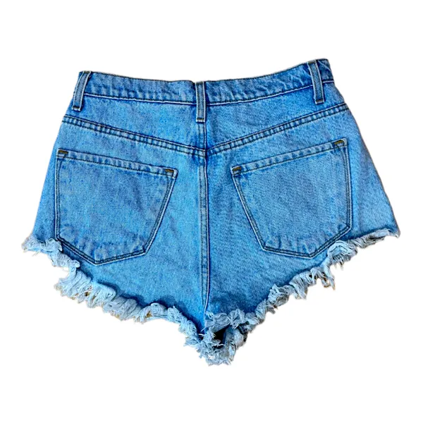 Vibrant Distressed High-Rise Denim Cutoff Shorts Size L - Image 3