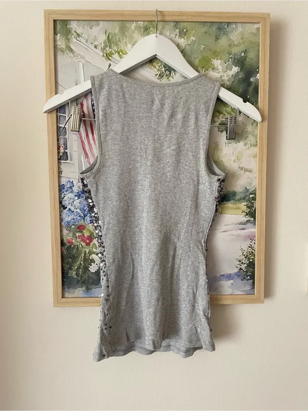 Express Sequin Ombre Ribbed Tank Top Heather Gray XS McBling Y2K Style - Image 3