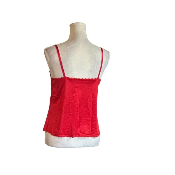 Y2K Vintage Red Lace Trim Sheer Solid Cami Tank Adjustable Strap S/M Love - Image 3