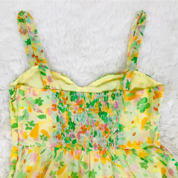 ASTR the Label Floral Chiffon‎ Maxi Dress Small Yellow Tiered Wedding Guest New - Image 12