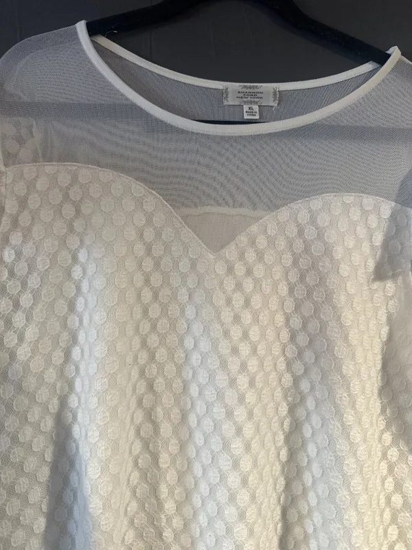 Shannon Ford New York Womens XL White Polka Dot Lace Mesh Blouse Coquette - Image 3