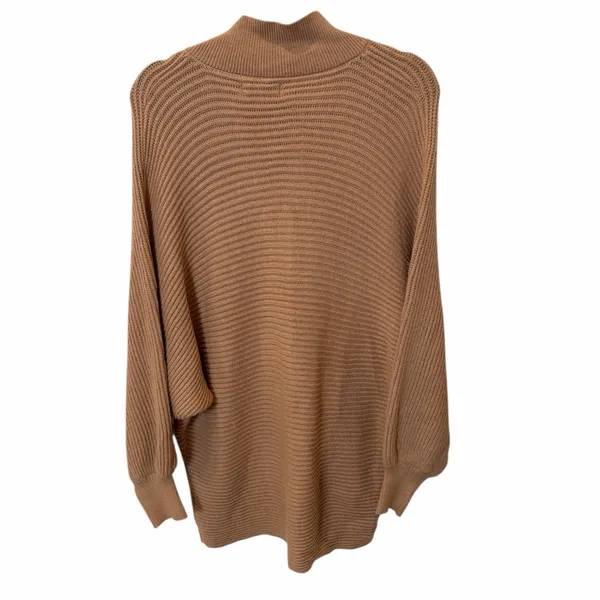 Listicle Tan Oversized Polo Sweater - Boho Ribbed Knit - Large Neutral Beige - Image 3