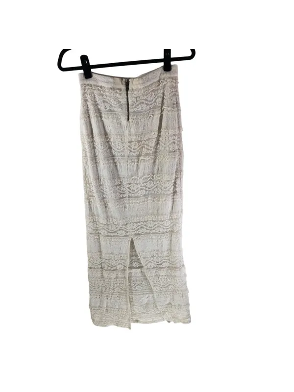 Alice + Olivia Maxi Skirt Lace Overlay Back Slit Ivory 4? - Image 2